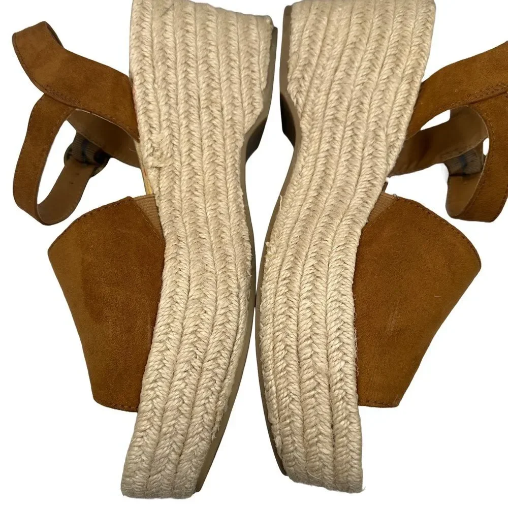 Universal Tread Cognac Morgan Tan Faux Suede Espadrille Wedges Size 9.5
